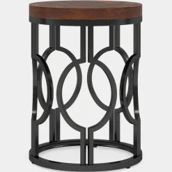 Outlet Tribesigns Round End Table, Industrial Side Table with Metal Hollow Frame