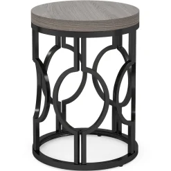 Outlet Tribesigns Round End Table, Industrial Side Table with Metal Hollow Frame