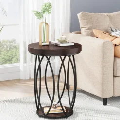 Sale Tribesigns Round End Table, Industrial Accent Side Table with Storage Shelf