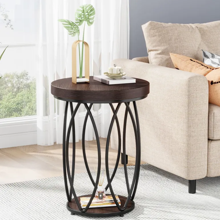 Sale Tribesigns Round End Table, Industrial Accent Side Table with Storage Shelf