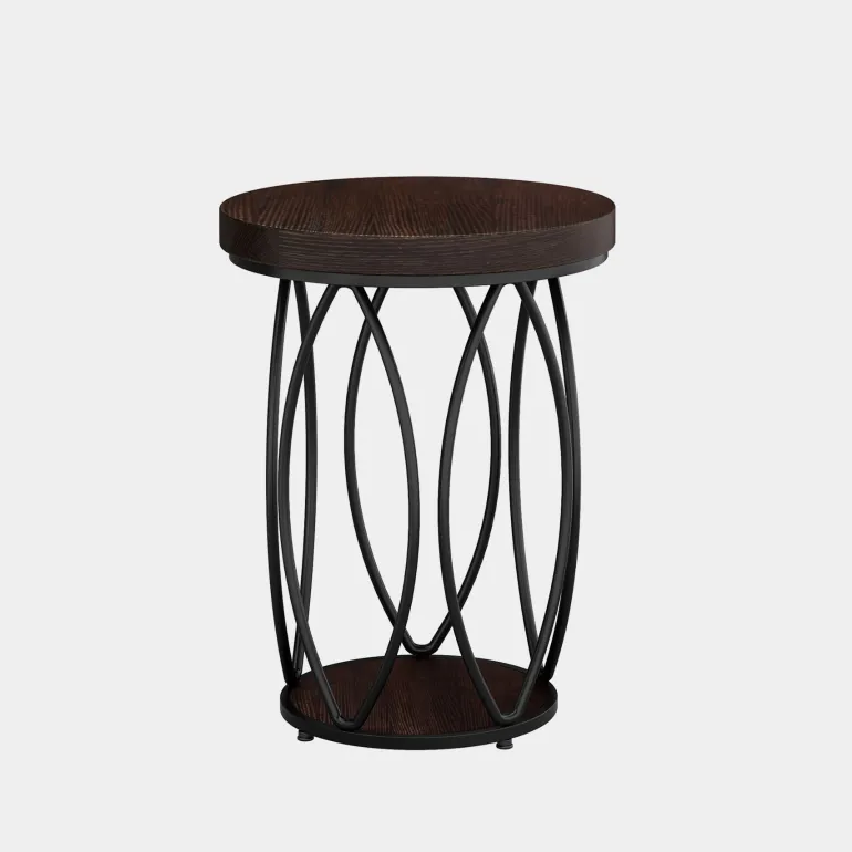 Sale Tribesigns Round End Table, Industrial Accent Side Table with Storage Shelf
