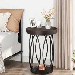 Sale Tribesigns Round End Table, Industrial Accent Side Table with Storage Shelf