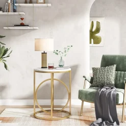 Hot Tribesigns Round End Table, Modern Sofa Side Table with Faux Marble Top