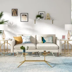 Hot Tribesigns Round End Table, Modern Sofa Side Table with Faux Marble Top
