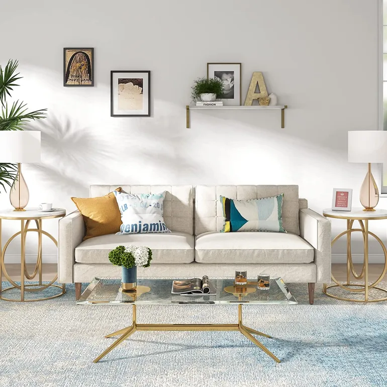 Hot Tribesigns Round End Table, Modern Sofa Side Table with Faux Marble Top