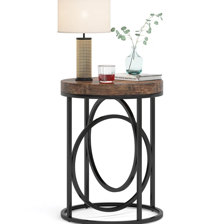 Hot Tribesigns Round End Table, Modern Sofa Side Table with Faux Marble Top