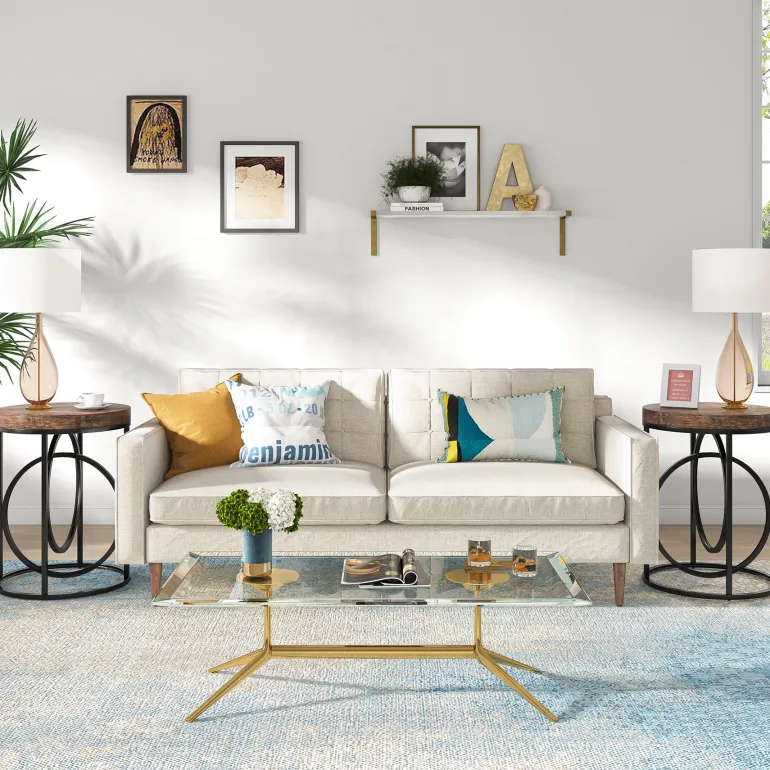 Hot Tribesigns Round End Table, Modern Sofa Side Table with Faux Marble Top