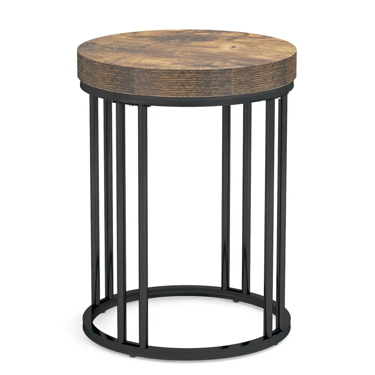 Fashion Tribesigns Round End Table, Small Accent Side Table with Metal Frame