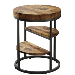 Cheap Tribesigns Round End Table, Small Side Table Nightstand with 3 - Tier Shelves