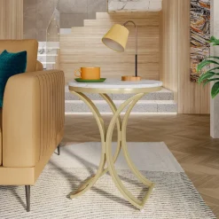Clearance Tribesigns Round End Table Sofa Side Table Small Coffee Table with Metal Frame