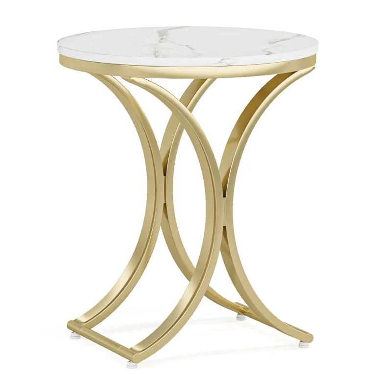 Clearance Tribesigns Round End Table Sofa Side Table Small Coffee Table with Metal Frame