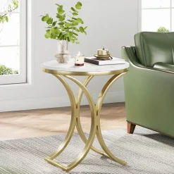 Clearance Tribesigns Round End Table Sofa Side Table Small Coffee Table with Metal Frame