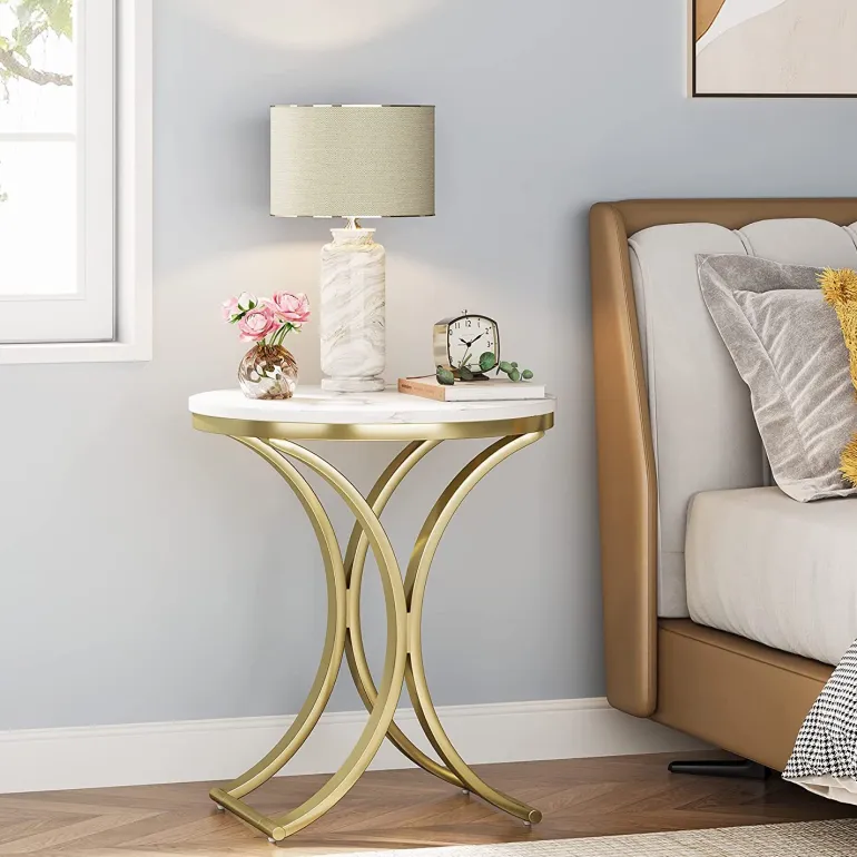 Clearance Tribesigns Round End Table Sofa Side Table Small Coffee Table with Metal Frame