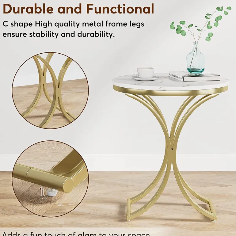 Clearance Tribesigns Round End Table Sofa Side Table Small Coffee Table with Metal Frame