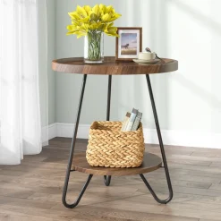 Hot Tribesigns Round End Table, 2-Tier Side Table Accent Table with Metal Legs