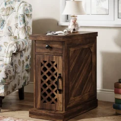 New Tribesigns Rustic Side Table, End Table Nightstand with Storage Drawer