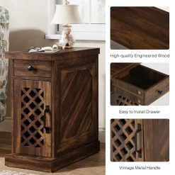 New Tribesigns Rustic Side Table, End Table Nightstand with Storage Drawer