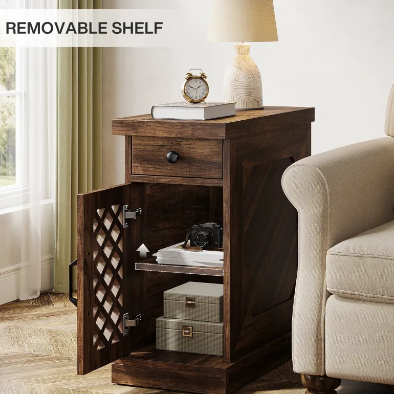 New Tribesigns Rustic Side Table, End Table Nightstand with Storage Drawer