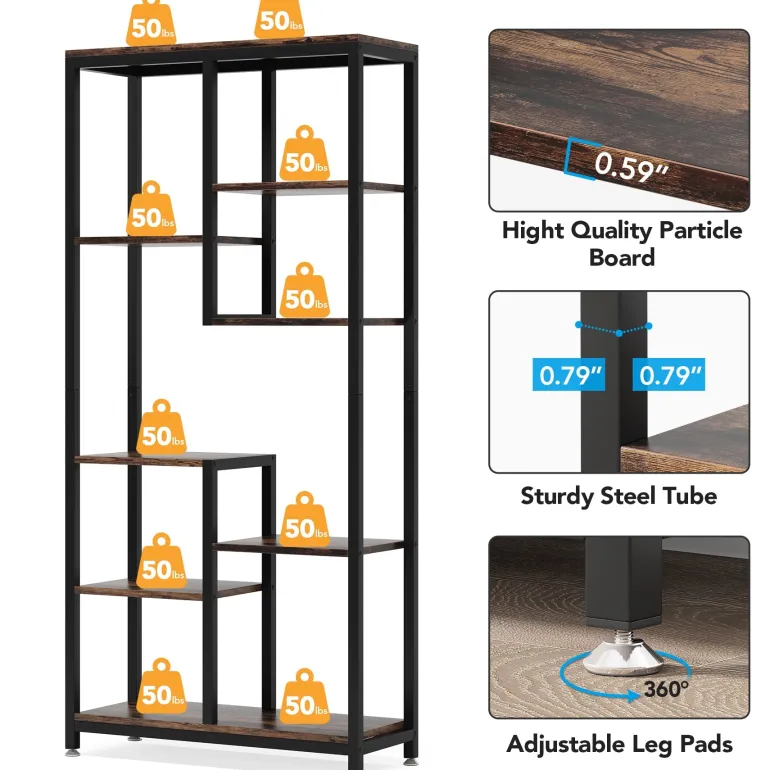 Clearance Tribesigns 8-shelf Bookshelf, Industrial Open Bookcase Storage Display Rack