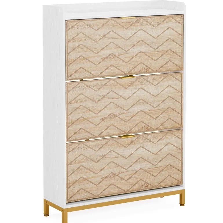 Clearance Tribesigns Shoe Cabinet, Freestanding Shoe Rack Organizer with 3 Flip Drawers