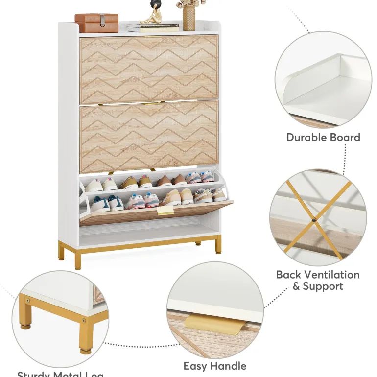 Clearance Tribesigns Shoe Cabinet, Freestanding Shoe Rack Organizer with 3 Flip Drawers