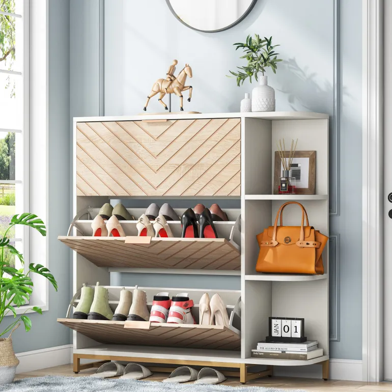 New Tribesigns Shoe Cabinet, Modern 24 Pair Shoe Rack Organizer with Doors & Shelves