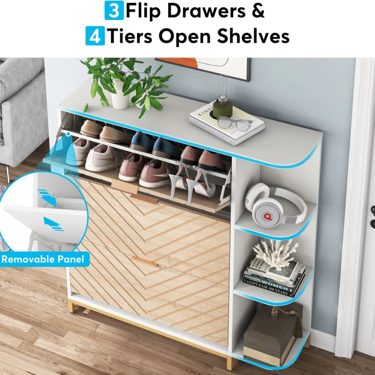 New Tribesigns Shoe Cabinet, Modern 24 Pair Shoe Rack Organizer with Doors & Shelves