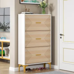 Cheap Tribesigns Shoe Cabinet, Slim Hidden Shoe Rack Organizer with 3 Flip Drawers