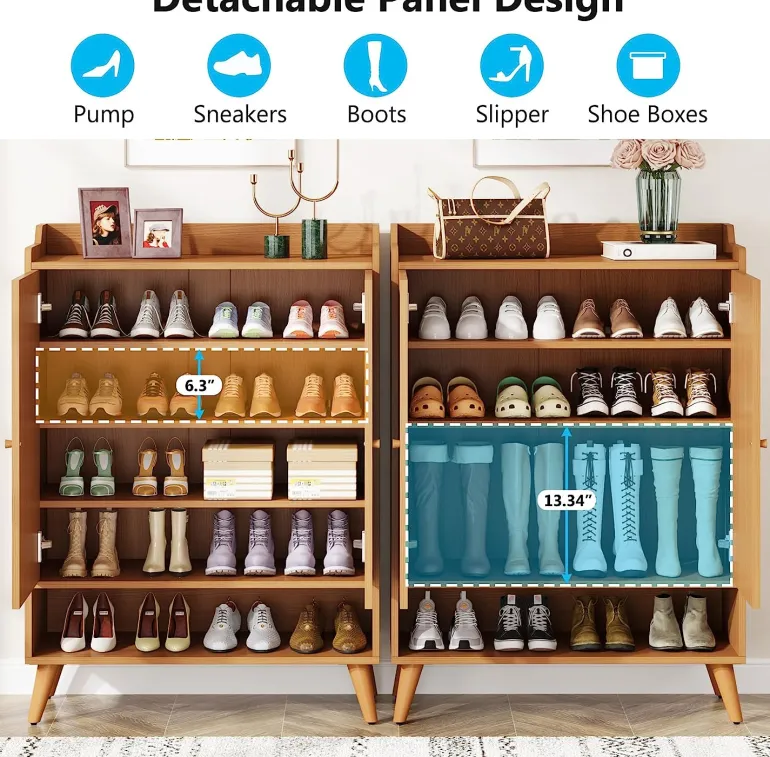 Cheap Tribesigns Shoe Cabinet, Slim Shoe Organizer with Adjustable Shelves and Open Shelf