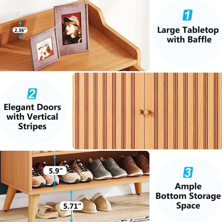 Cheap Tribesigns Shoe Cabinet, Slim Shoe Organizer with Adjustable Shelves and Open Shelf