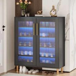 Hot Tribesigns Shoe Cabinet, 5-Tier Shoe Organizer with LED Light & Acrylic Doors