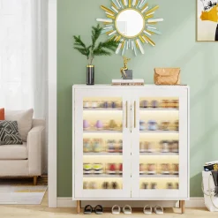 Hot Tribesigns Shoe Cabinet, 5-Tier Shoe Organizer with LED Light & Acrylic Doors