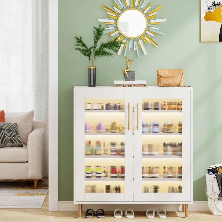 Hot Tribesigns Shoe Cabinet, 5-Tier Shoe Organizer with LED Light & Acrylic Doors