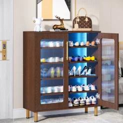 Hot Tribesigns Shoe Cabinet, 5-Tier Shoe Organizer with LED Light & Acrylic Doors