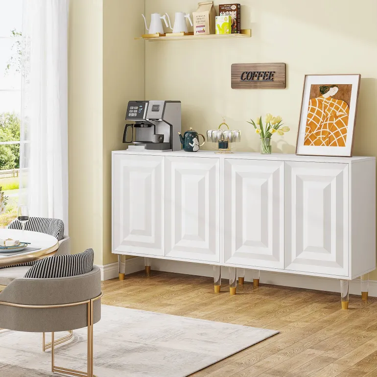 Clearance Tribesigns Sideboard Buffet, 63" Modern Kitchen Accent Cabinet with 4 Doors