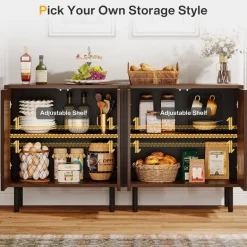Shop Tribesigns Sideboard Buffet, Set of 2 Storage Cabinet with Adjustable Shelves