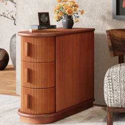 New Tribesigns Solid Wood End Table, Narrow Side Table Nightstand with 3 - drawer