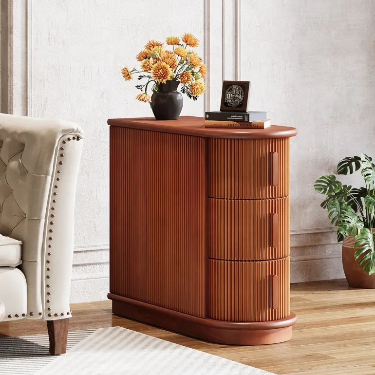 New Tribesigns Solid Wood End Table, Narrow Side Table Nightstand with 3 - drawer