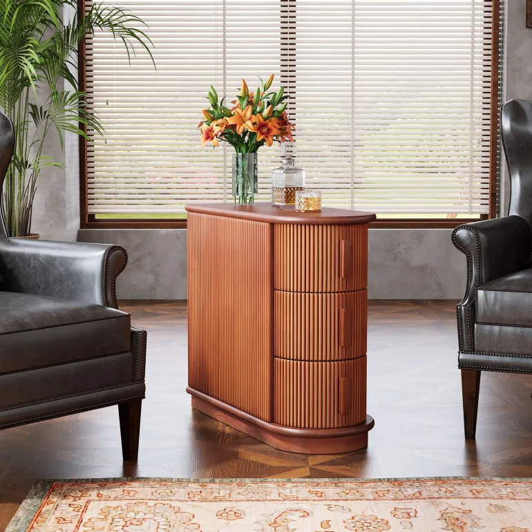 New Tribesigns Solid Wood End Table, Narrow Side Table Nightstand with 3 - drawer