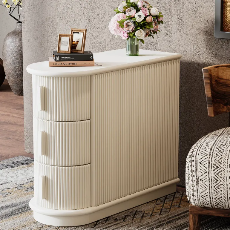 New Tribesigns Solid Wood End Table, Narrow Side Table Nightstand with 3 - drawer