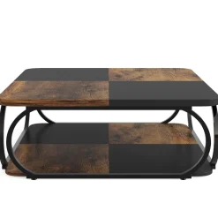 Outlet Tribesigns Square Coffee Table, 39" Central Cocktail Table with 2-Tier Shelves