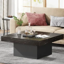 Shop Tribesigns Square Coffee Table, Farmhouse Wood Cocktail Table with LED Light