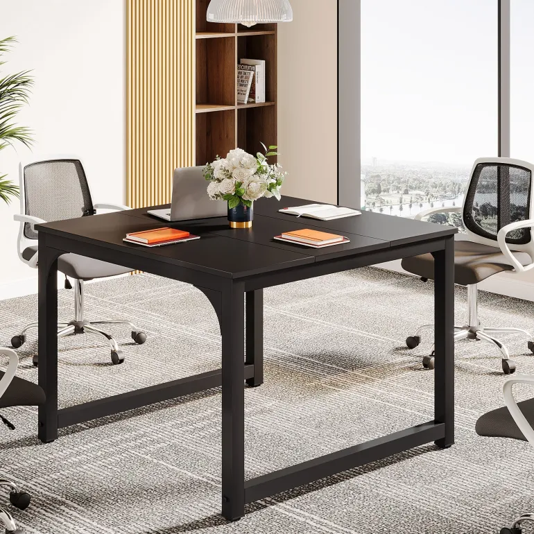 Discount Tribesigns Square Conference Table, Small Meeting Seminar Table Meeting Room Table