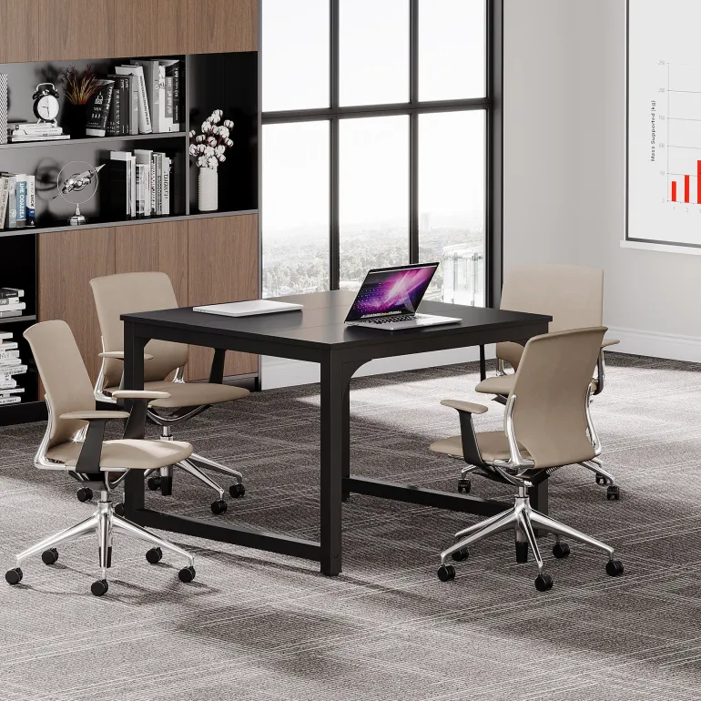 Discount Tribesigns Square Conference Table, Small Meeting Seminar Table Meeting Room Table