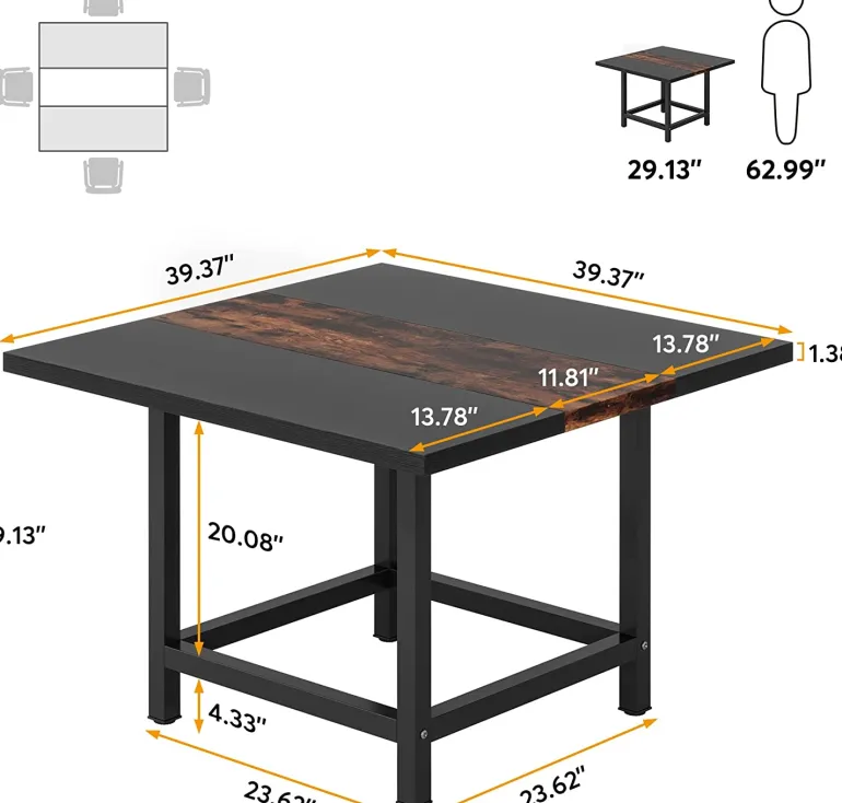 Best Tribesigns Square Dining Table, Farmhouse 39"x 39"x 29" Kitchen Table for 4