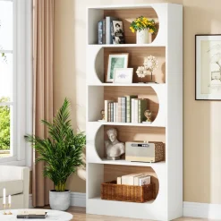 Cheap Tribesigns 5-Tier Bookcase, 71" Wood Etagere Bookshelf with Storage Shelves
