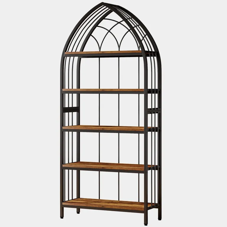 Cheap Tribesigns 5-Tier Bookshelf, 74.8" Industrial Curved Bookcase Freestanding Display Shelf