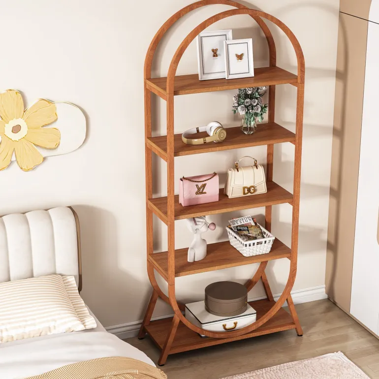 Flash Sale Tribesigns 5-Tier Bookshelf, 70.8" Open Bookcase Arched Display Rack