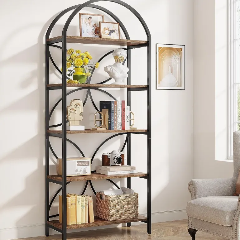 Discount Tribesigns 5-Tier Bookshelf, 75" Tall Arched Bookcase Display Rack