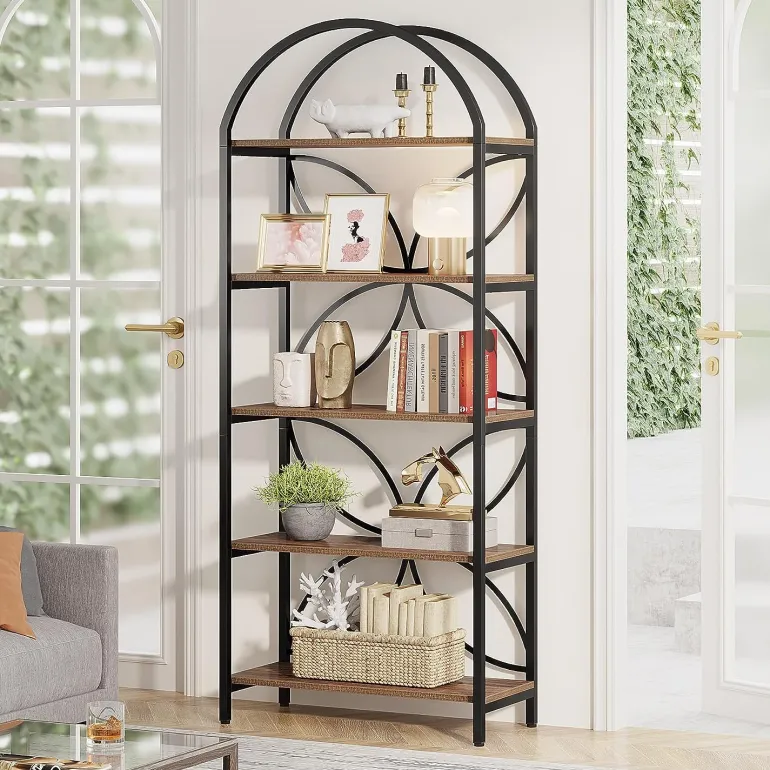Discount Tribesigns 5-Tier Bookshelf, 75" Tall Arched Bookcase Display Rack